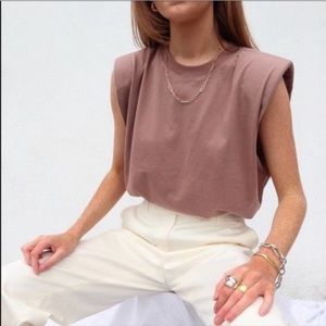Zara Sleeveless Padded Shoulder Top